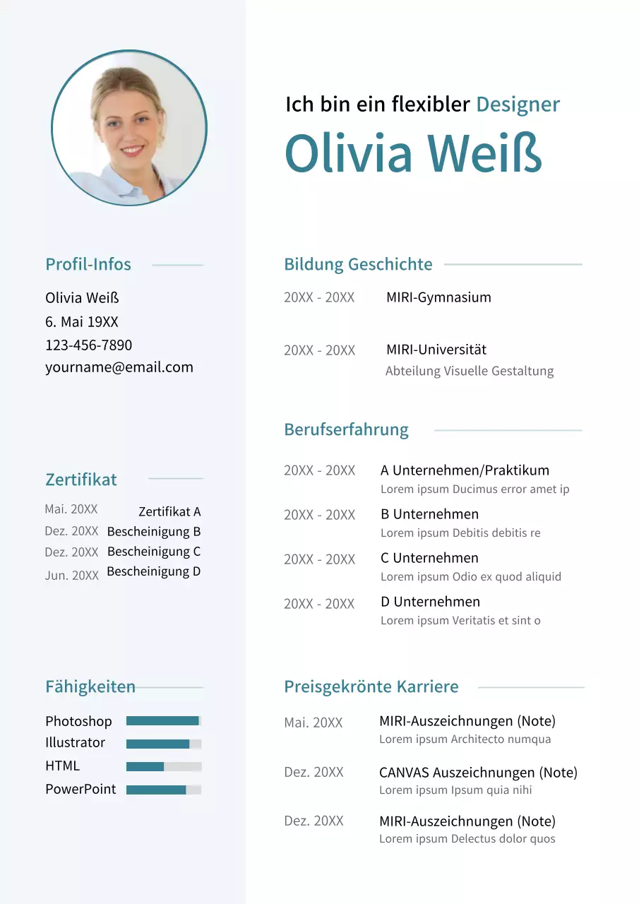 Ein sauberer, gerader, grüner Lebenslauf