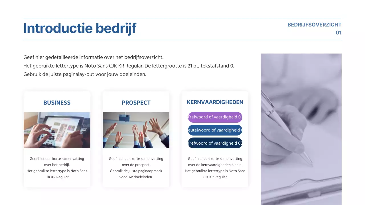 Presentatie bedrijfsplan met paars en blauw kleurverloop