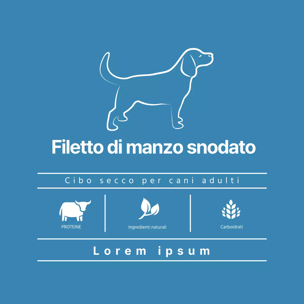 Etichetta per mangimi ordinata con illustrazione blu