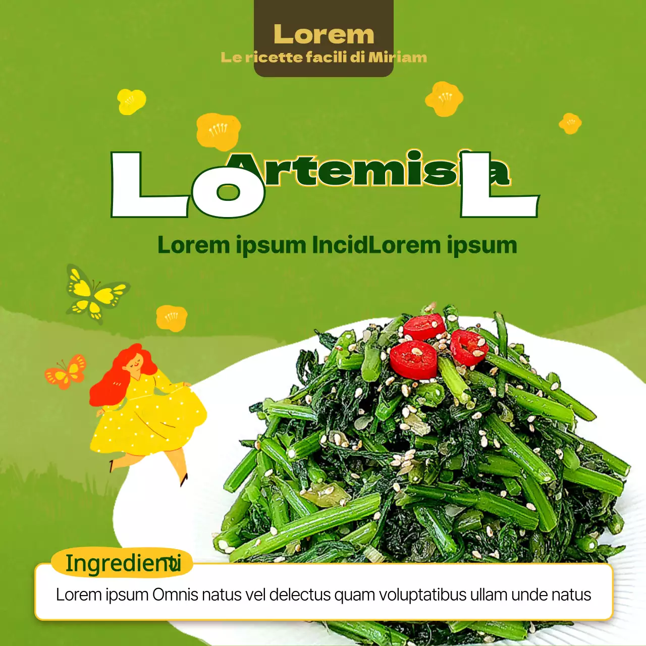 Tema della ricetta dell'artemisia disegnato a mano in verde e giallo