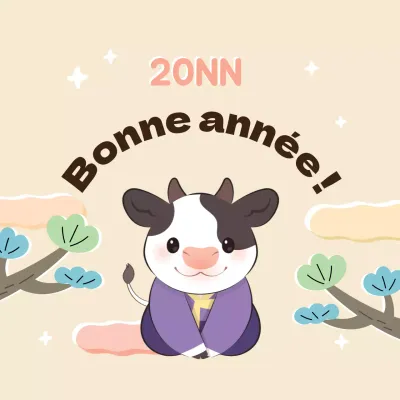 Étiquette de vœux pour la nouvelle année, illustration mauve et rose