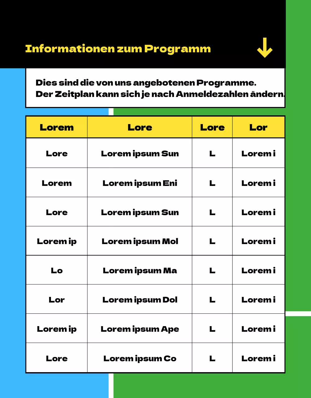 Das blau-grüne Anmeldeformular für das Sportzentrum