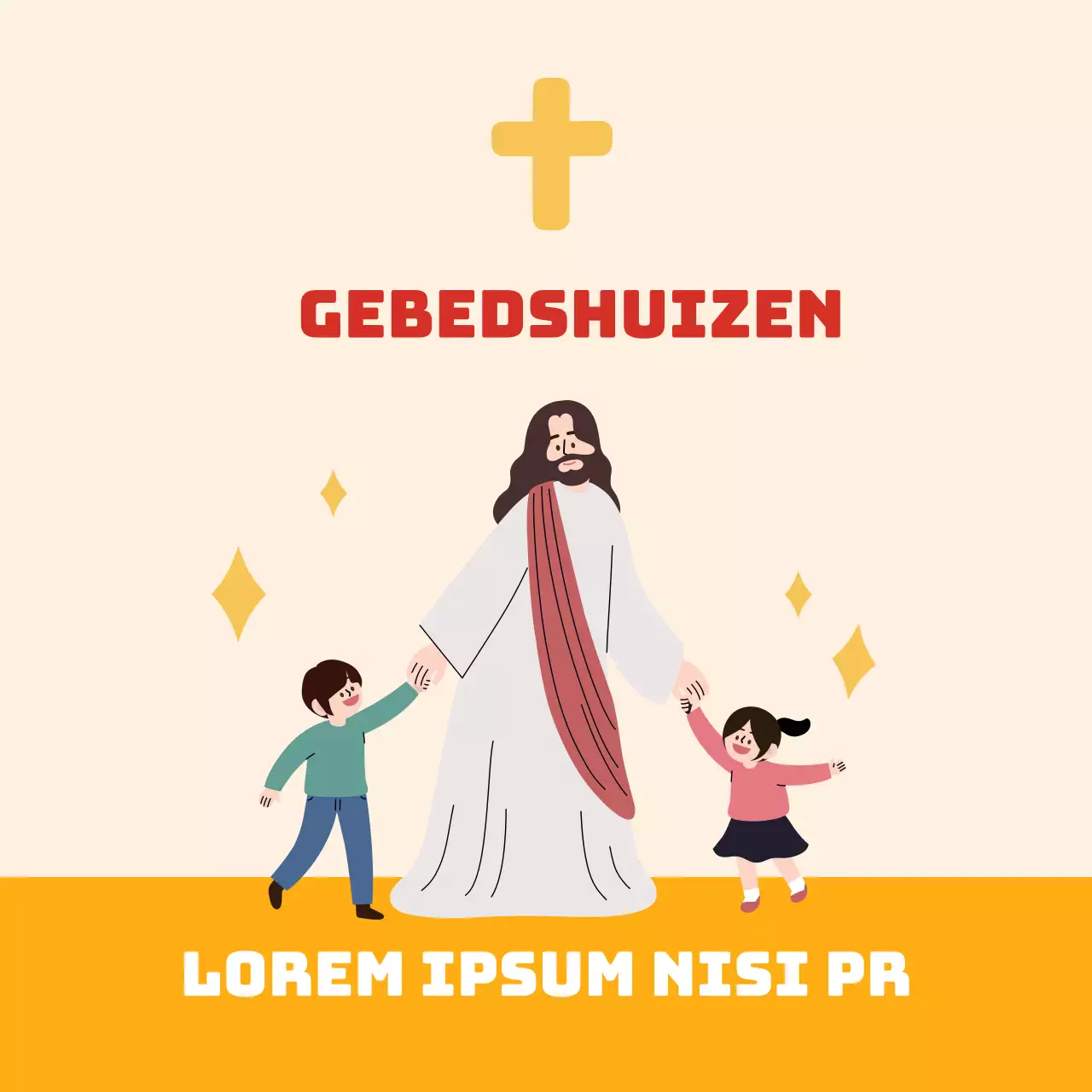 Gele illustratie schattige kerk corona afstand