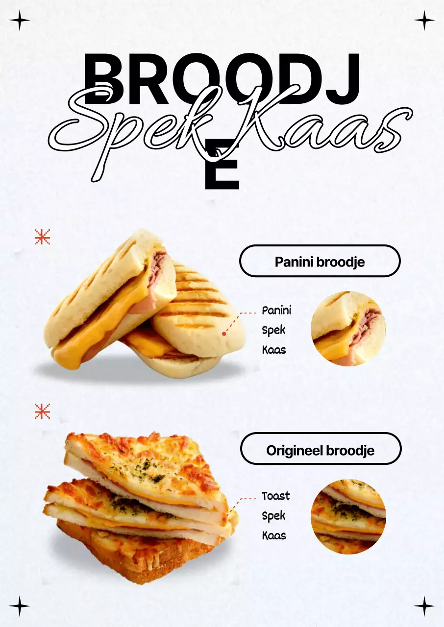 Promoot een strak, zwart-wit sandwichmenu