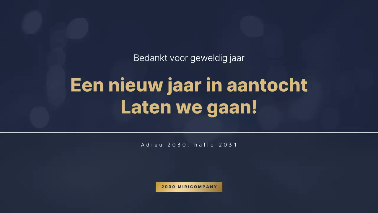 Presentatie voor eindejaarsprestatierapportage in marineblauw-goud