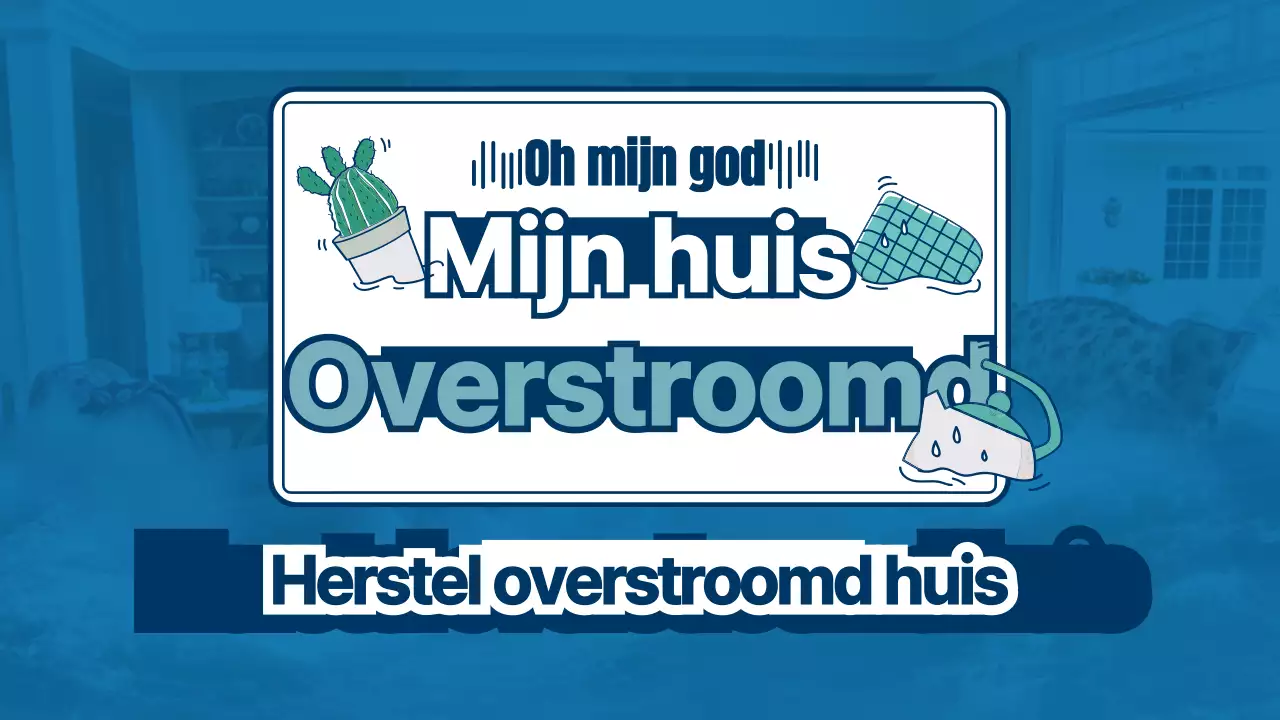 Thema voor het delen van informatie over overstromingen met turquoise fotoachtergrond en illustratiecombinatie