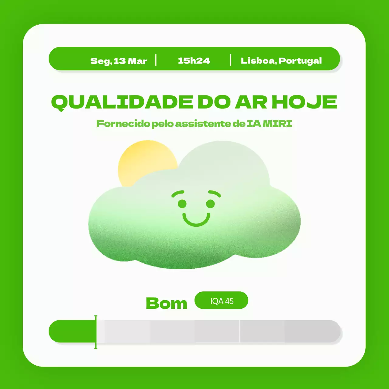 Ilustrações simples em verde e vermelho para o alertar para os níveis actuais de poeiras finas