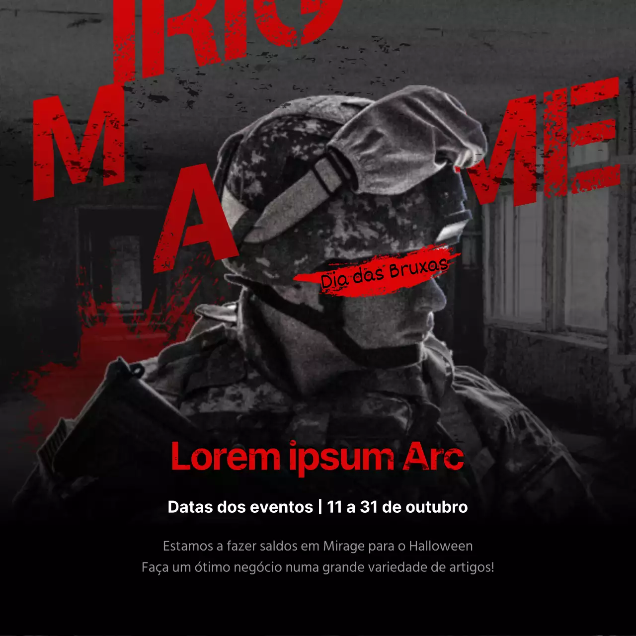 Quadrado para redes sociais de evento de jogo de Halloween em vermelho e preto