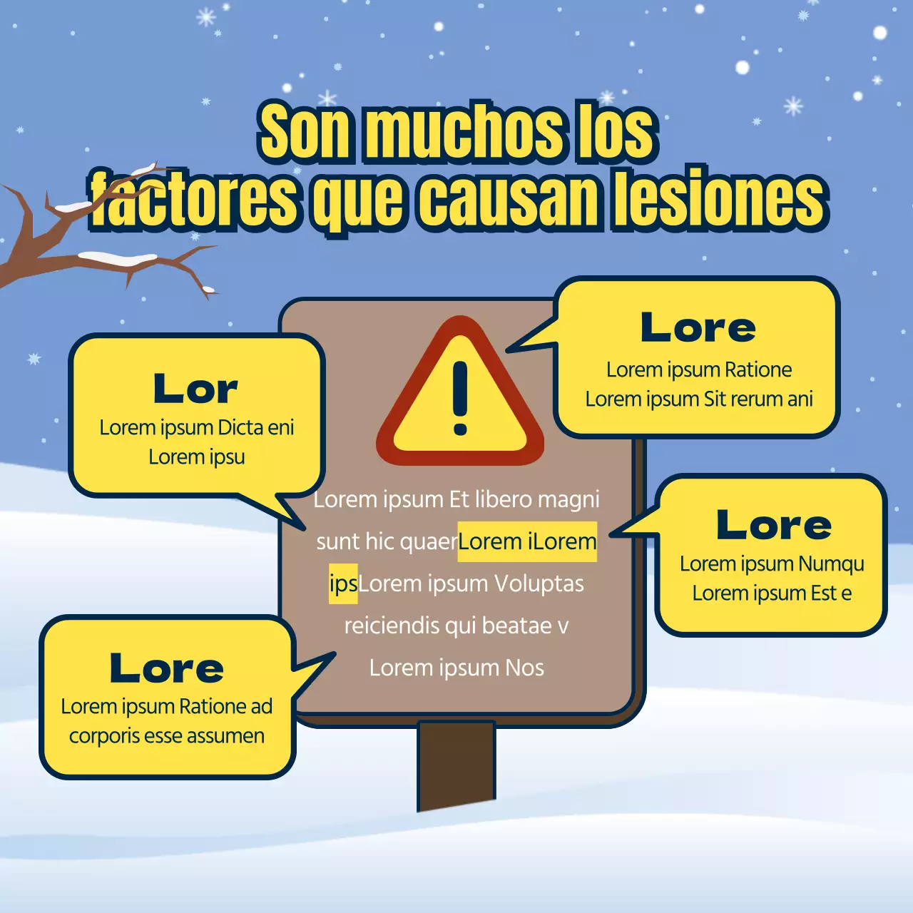 Seguridad invernal en montaña con señales granate y azul claro