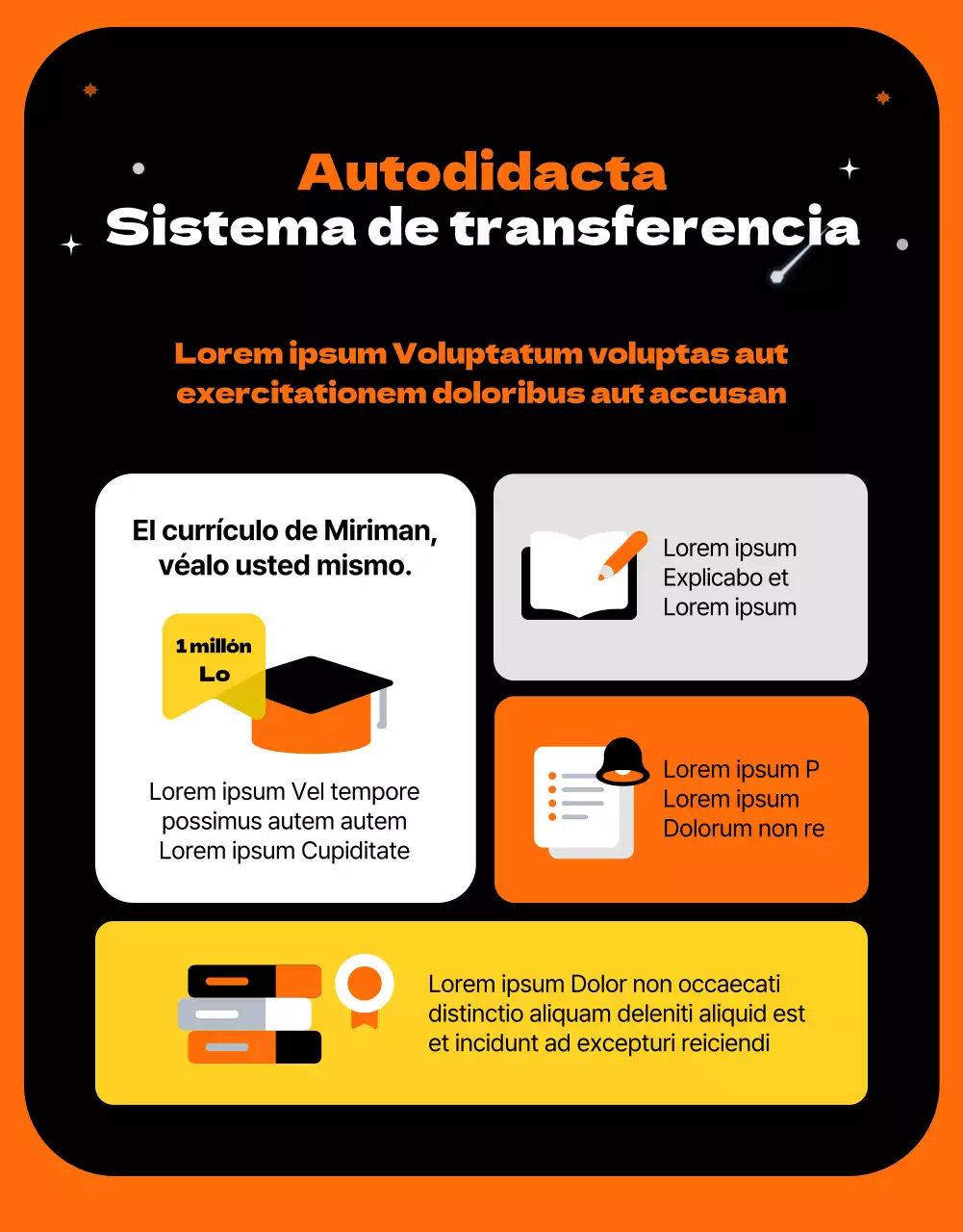 Un concepto del espacio exterior con toques naranjas Presentación de una escuela de transferencia única y divertida