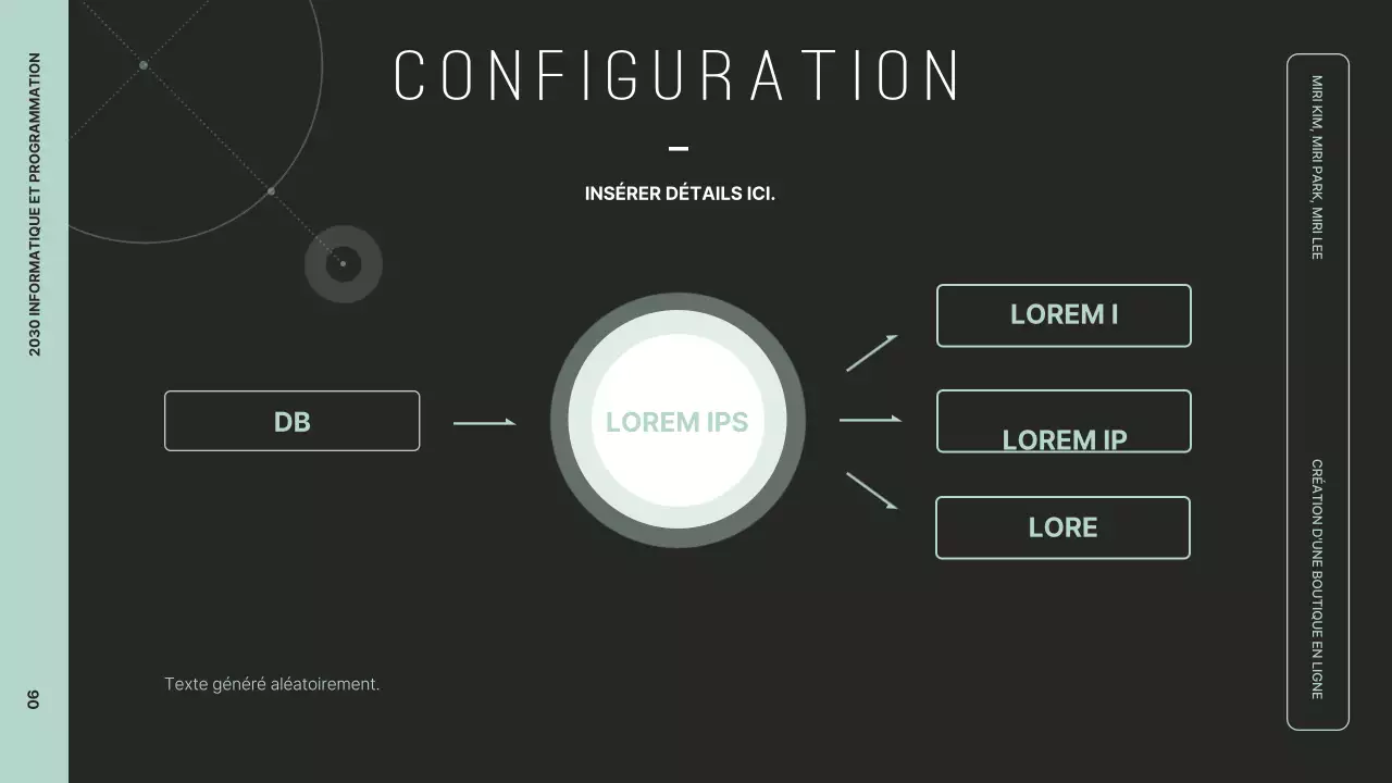 Présenter une vue d'ensemble claire du projet avec des graphiques en noir et menthe