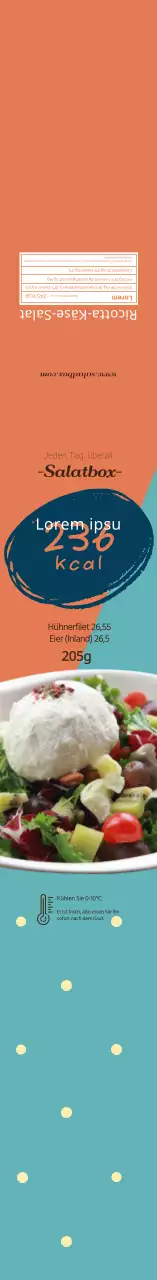 Orange-blaues Foto-Salat-Lebensmittelinformationsetikett