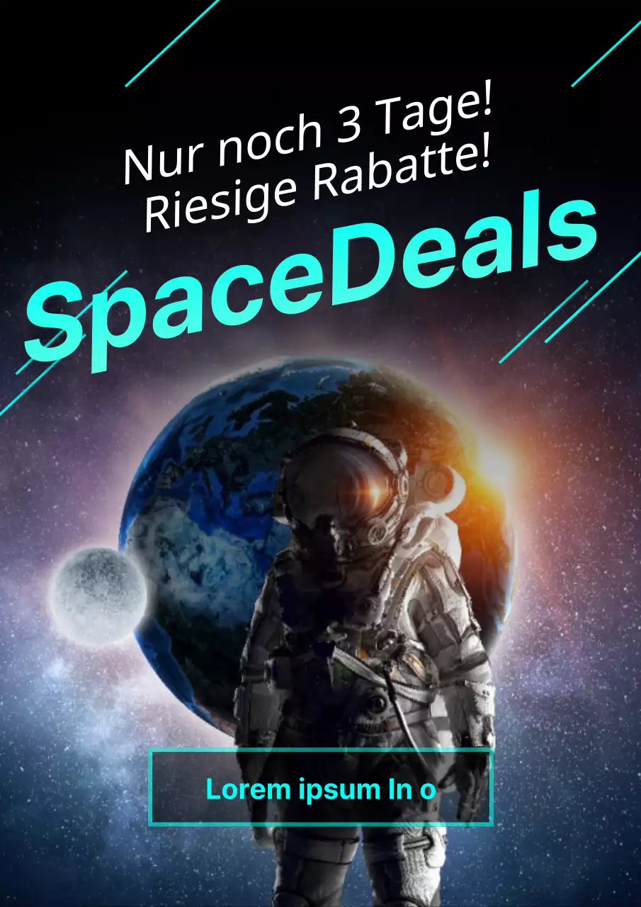 Flyer für einen auffälligen schwarz-hellblauen Superverkauf in einem Einkaufszentrum