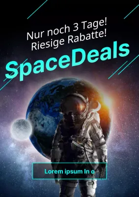 Flyer für einen auffälligen schwarz-hellblauen Superverkauf in einem Einkaufszentrum