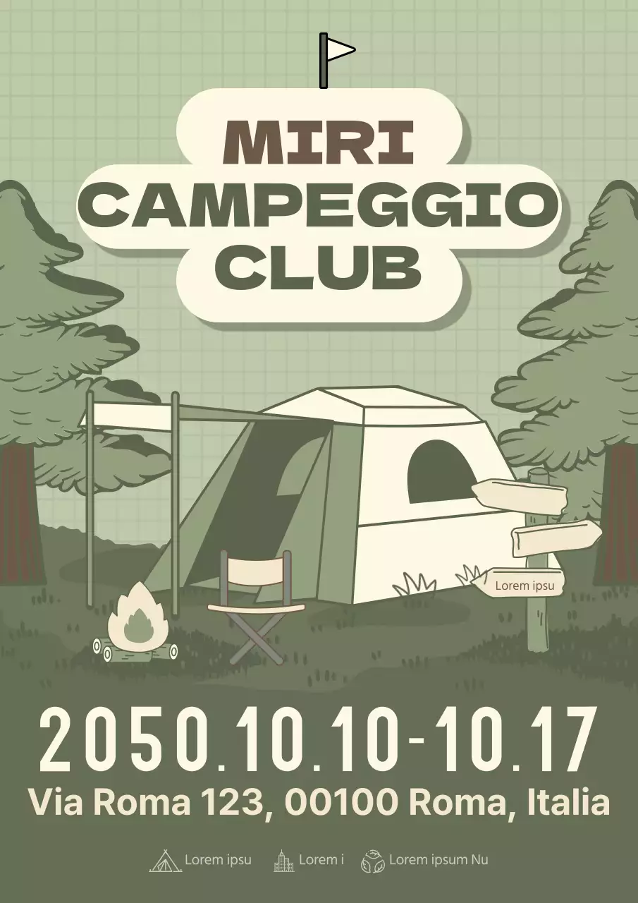 Promuovete il vostro club di campeggio con l'illustrazione di un campeggio kaki
