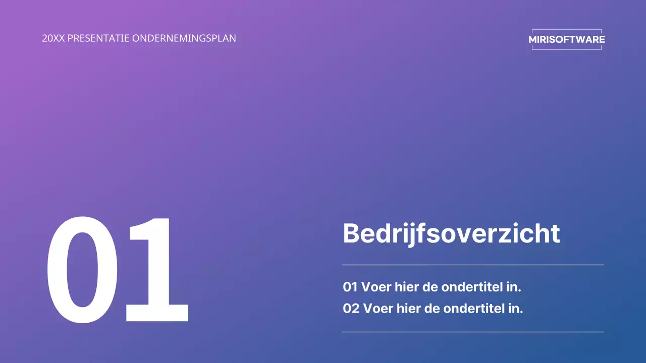 Presentatie bedrijfsplan met paars en blauw kleurverloop