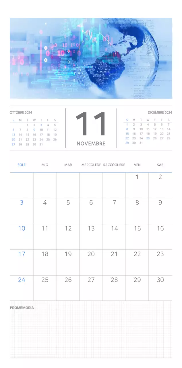 Calendario da parete di concetto aziendale semplice in blu e bianco