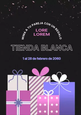 El contenido de la tienda de regalos del Día Blanco, con un aspecto limpio en negro y morado