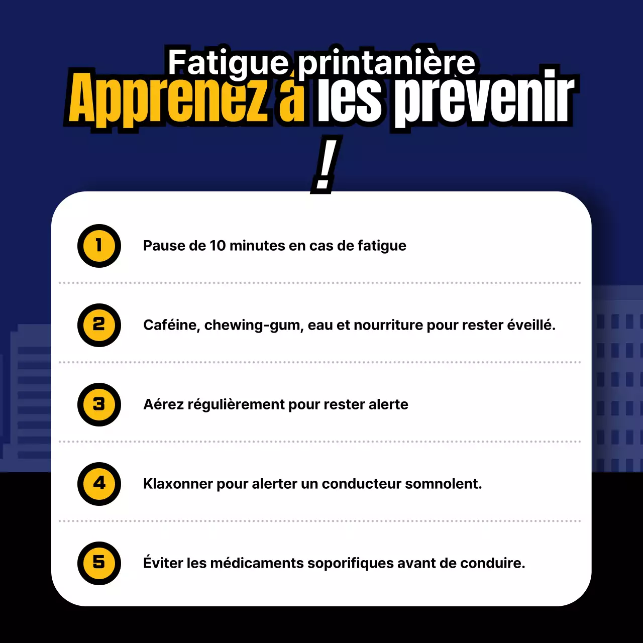 Avis de somnolence au volant avec thème bleu et jaune