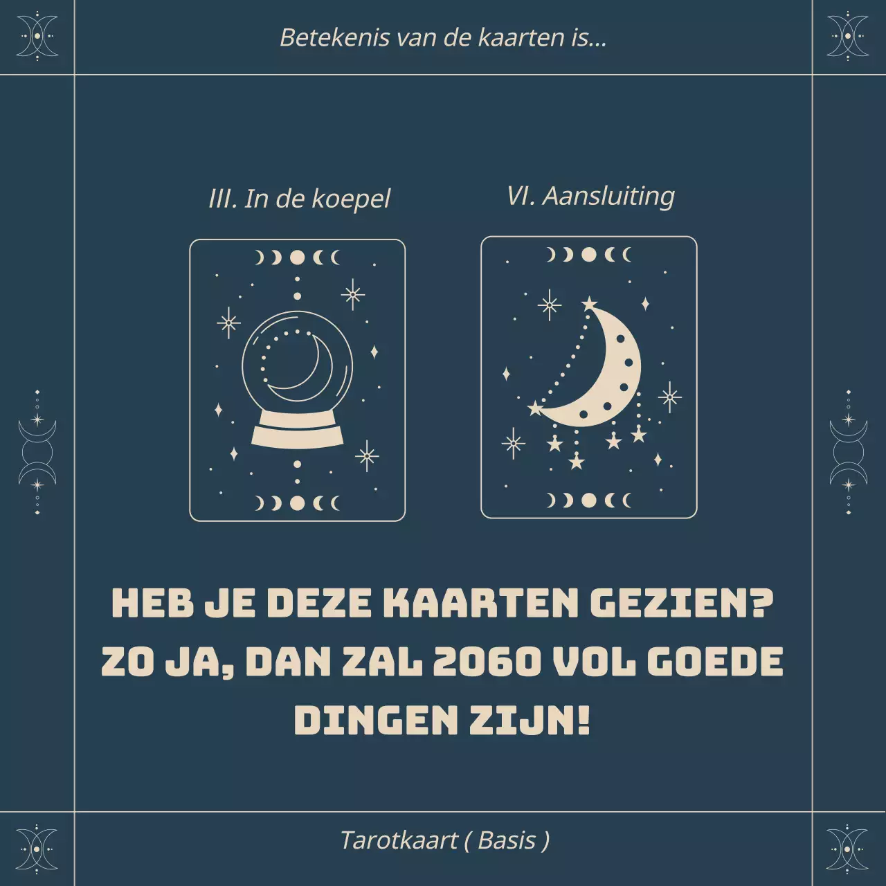 Een snelle en gemakkelijke introductie tot tarotkaarten met een vierkant astrologisch concept in een marineblauw kleurenschema.