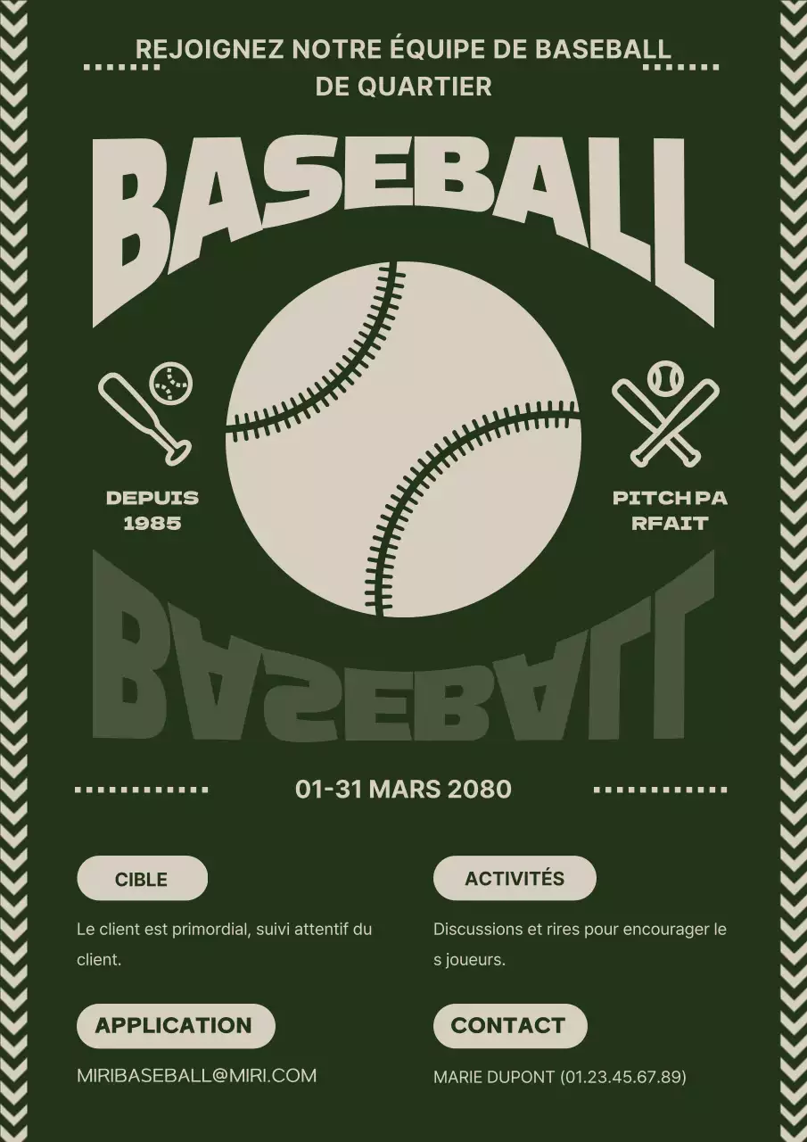 Recruter des membres pour un club de baseball vert et beige