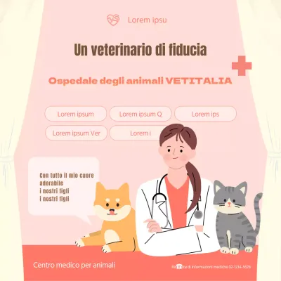 Quadrato illustrato rosa per i social media della clinica veterinaria Petfair