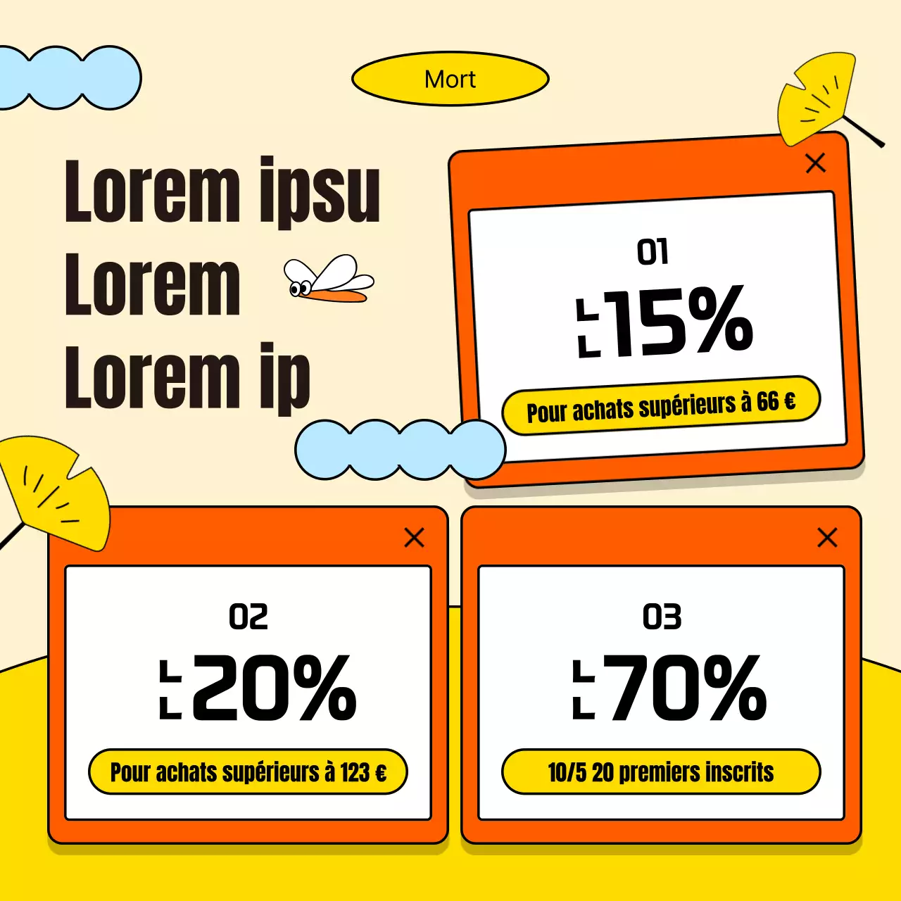 Promouvoir un simple événement automnal dans un centre commercial en orange et jaune