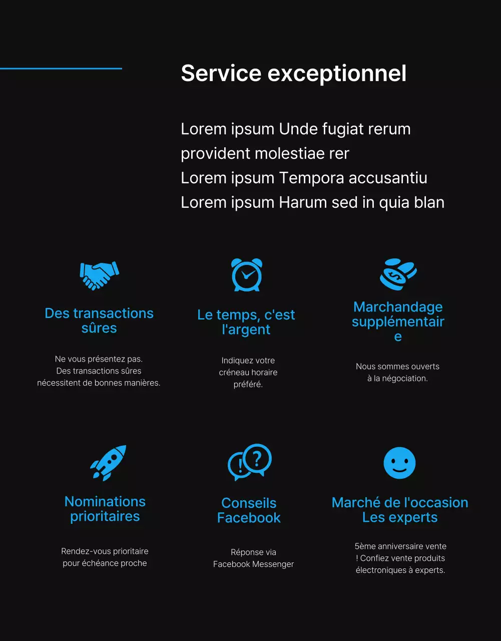 Black Blue Point Page de petites annonces simple et élégante (page détaillée)