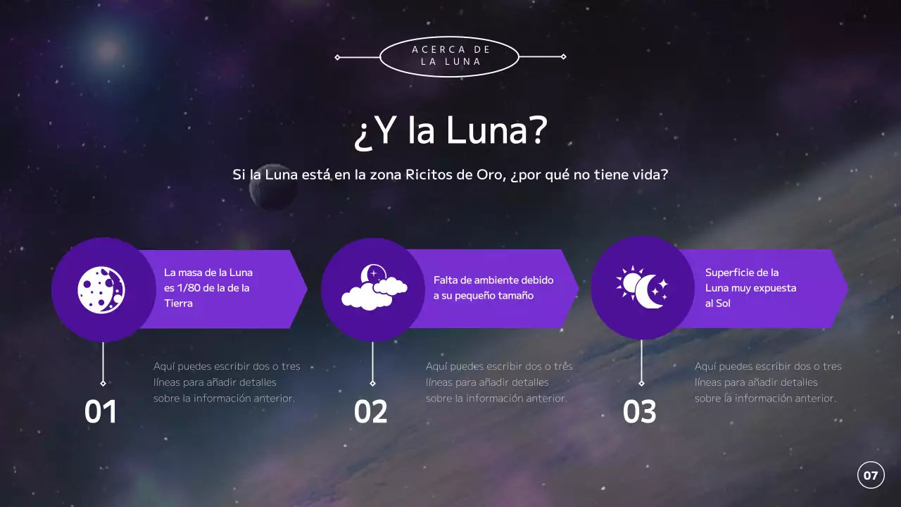 Explorar el universo, los planetas y la Tierra en púrpura y negro