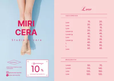 Menu del negozio di ceretta pulito con foto rosa in evidenza