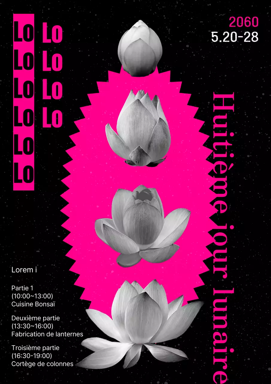 Promouvoir l'exposition florale de pointes de lotus en noir et rose
