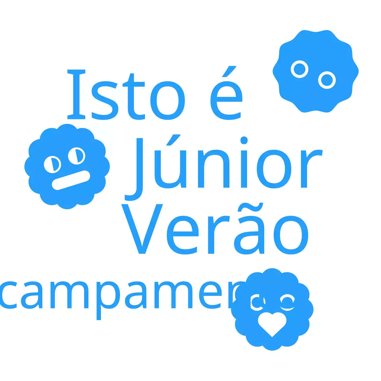 T-shirt de grupo com um conceito de campo de férias para crianças com personagens e formas engraçadas em azul.
