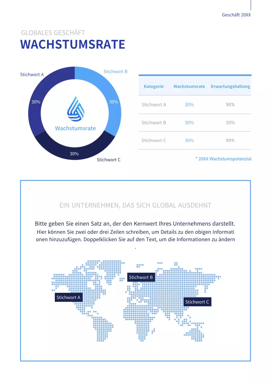 Blue Business Global Über uns Thema (Vertikales Unternehmensdokument)