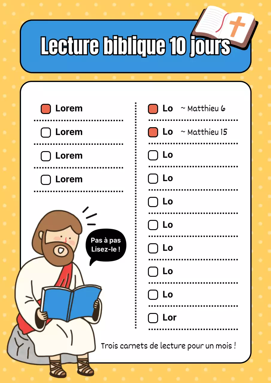 Tableau de lecture biblique de 10 jours, jaune et bleu