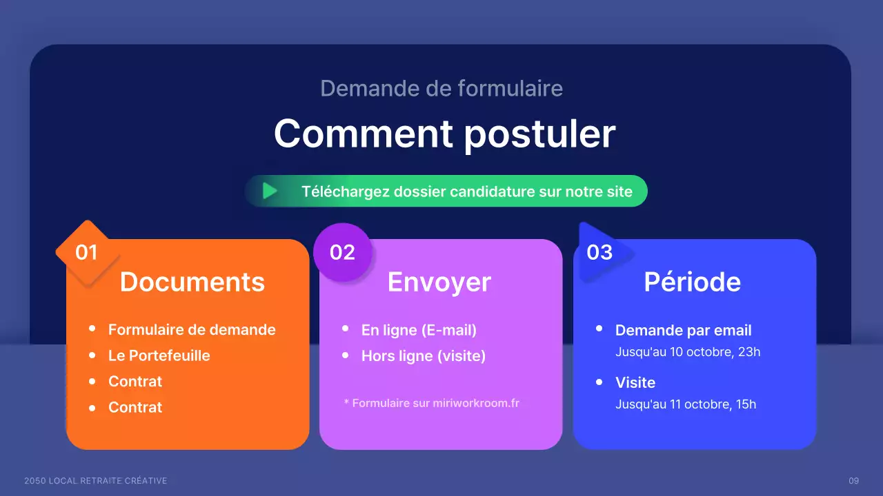 Recrutement de créatifs locaux avec des formes en bleu marine et des couleurs d'accentuation