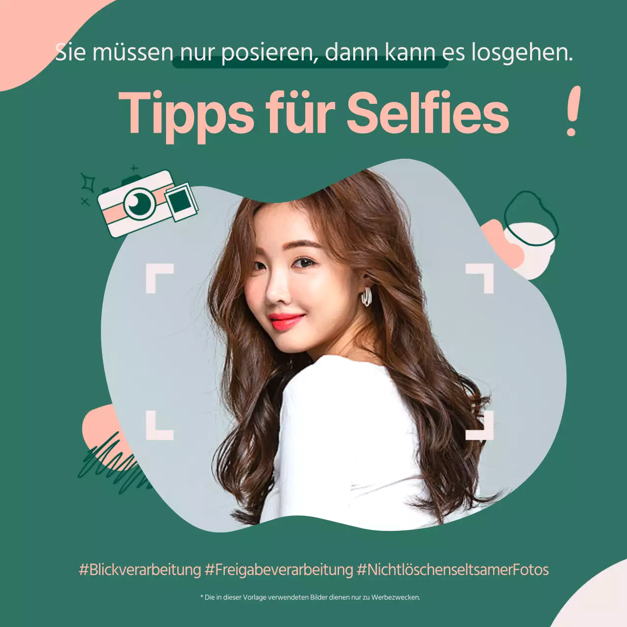 Werbehülle für Selfie-Tipps in Grün.