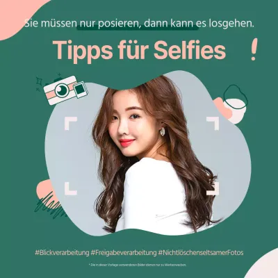 Werbehülle für Selfie-Tipps in Grün.
