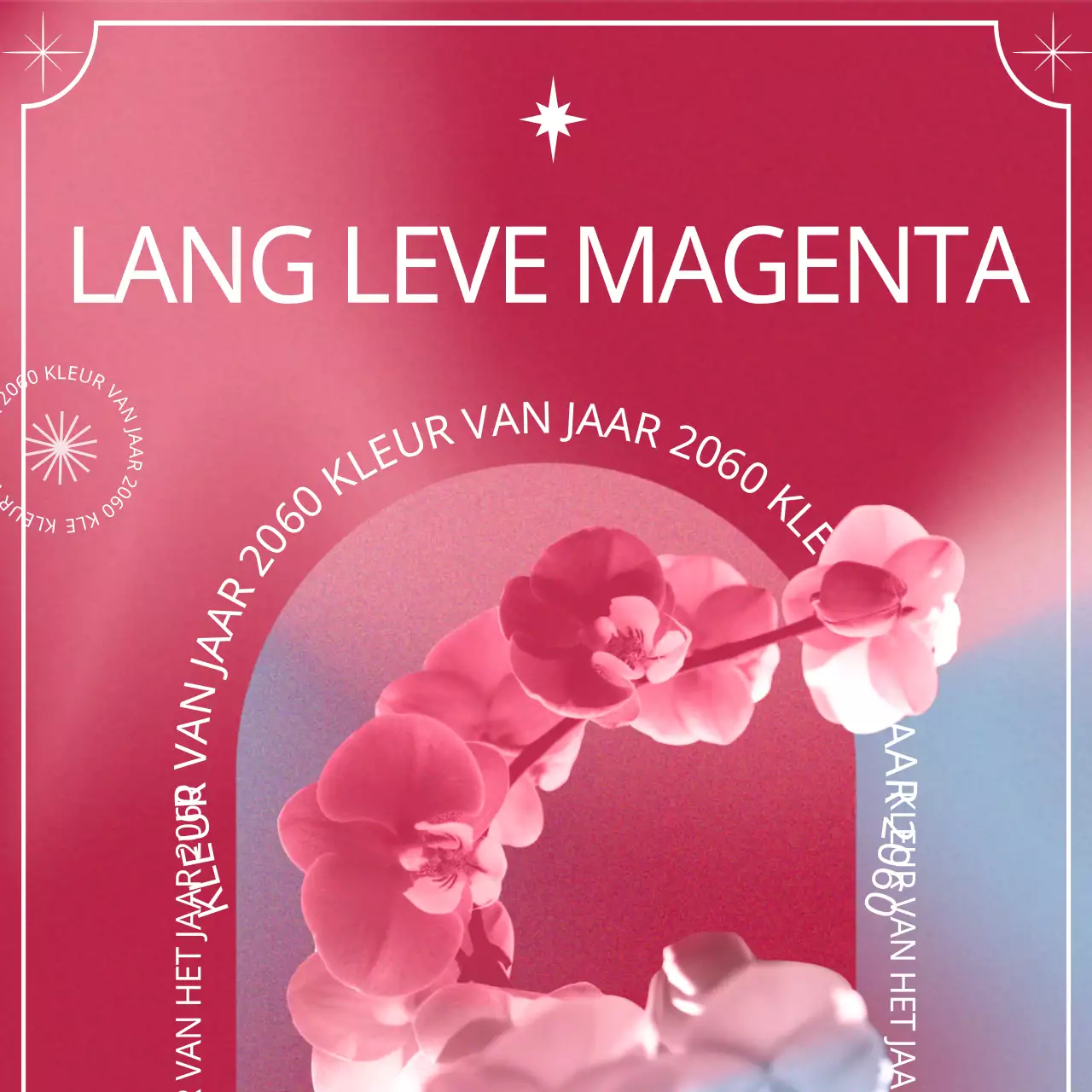 Introductie van de kleur van het jaar met een bloemenillustratie met kleurverloop in Viva Magenta
