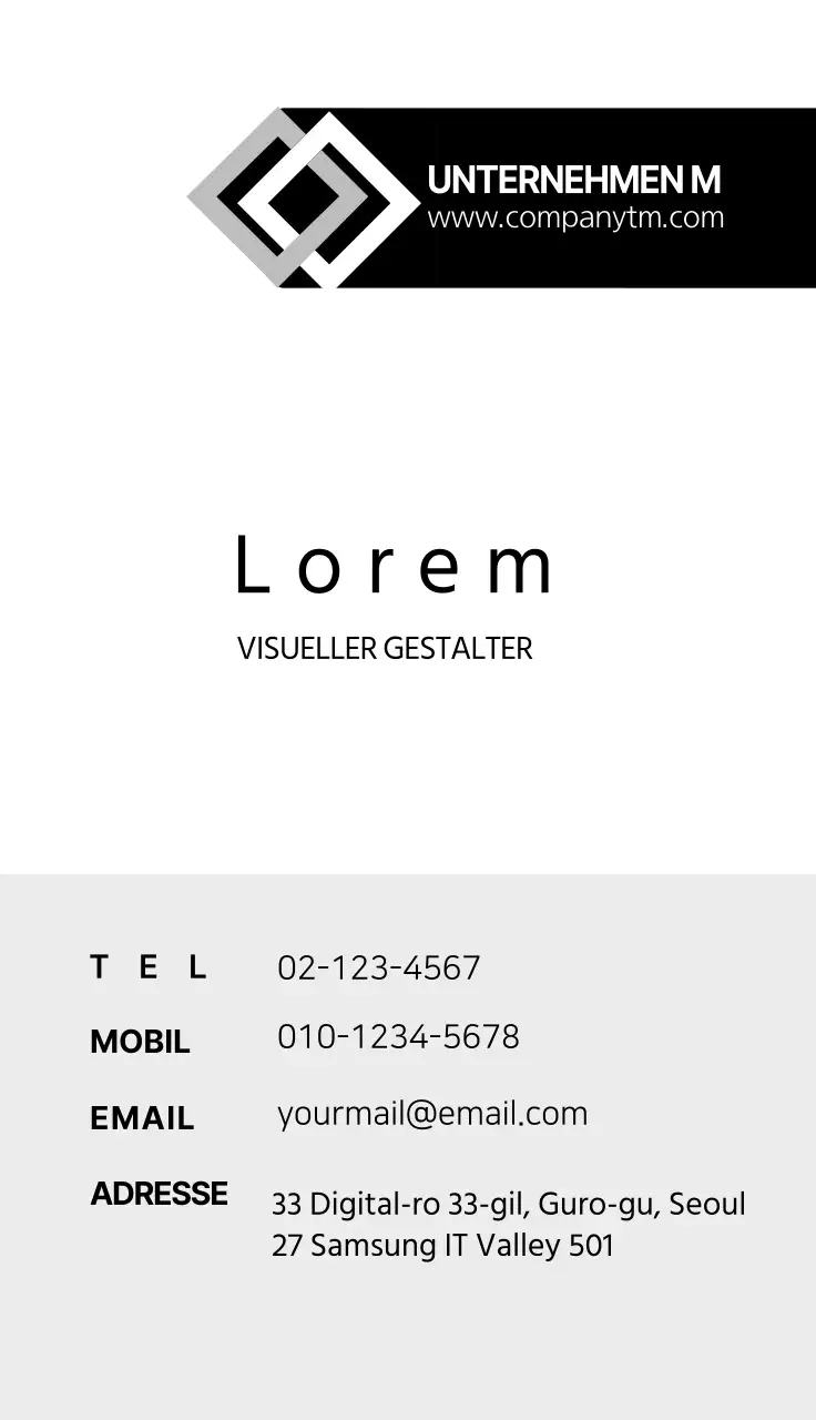 Unternehmen Allgemeine Firmenvisitenkarte