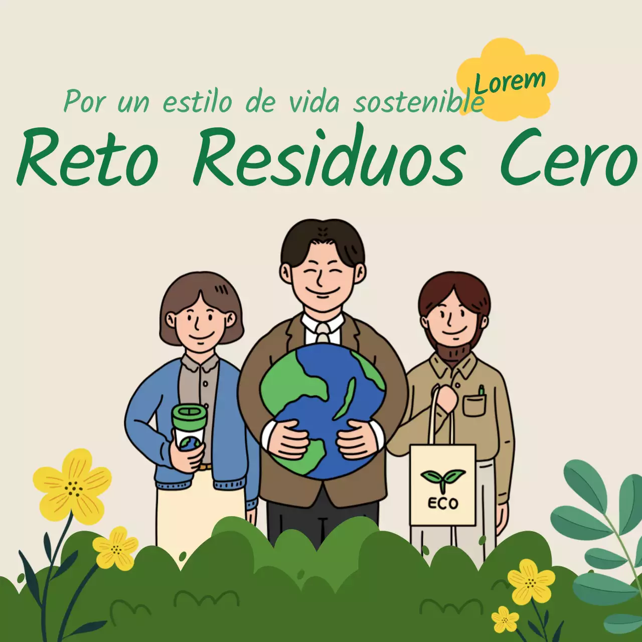 Reto sin plástico con un tema de ilustración de oficinista ecológico