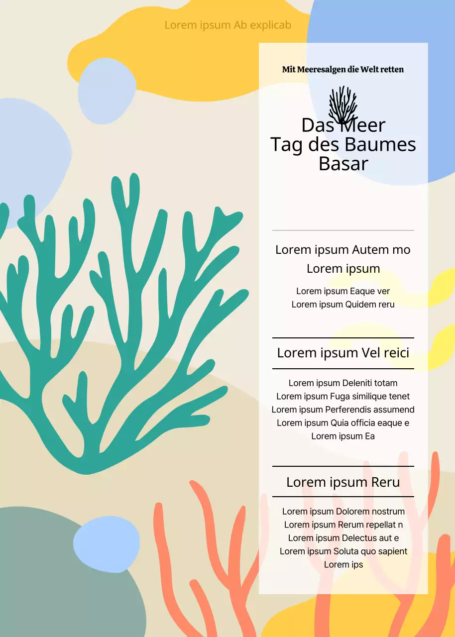 Ein buntes abstraktes Algen-Illustrationskonzept für einen Meeresfrüchte-Basar.