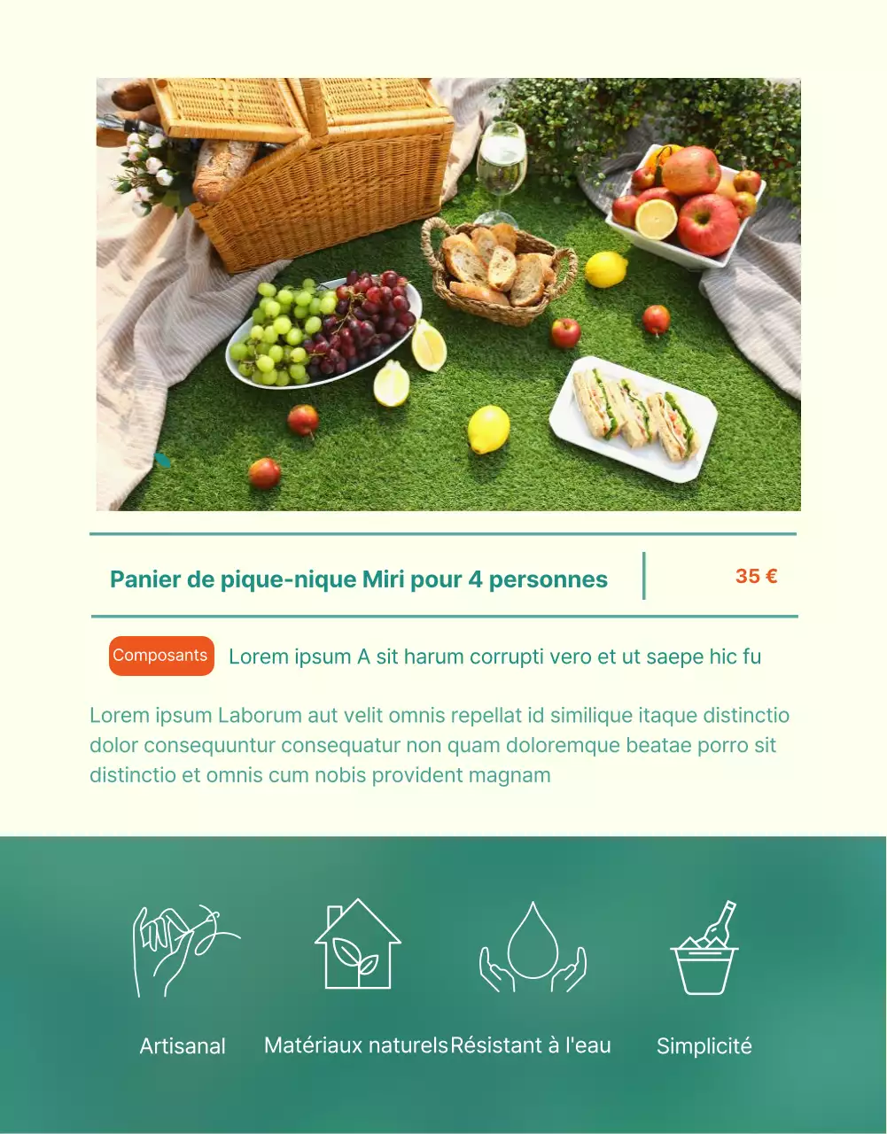 Un set de pique-nique simple et printanier en vert et jaune est maintenant en vente.