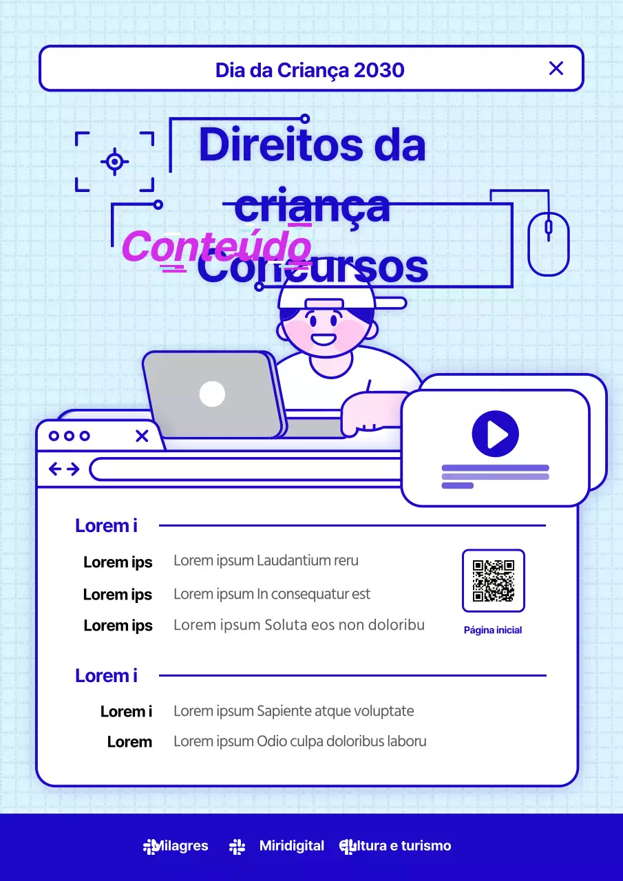 Ilustrações bonitas no concurso azul de conteúdos para os media sobre os direitos da criança
