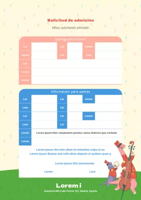 Formulario de inscripción para guardería con ilustración de un dinosaurio sobre fondo pastel.