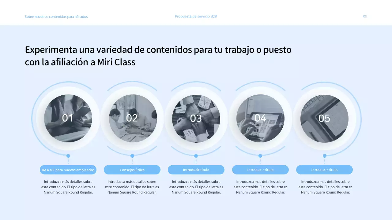 Presentación de propuesta de servicios a empresas con un esquema de color azul claro