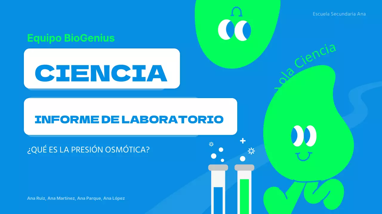 Simpático informe sobre un experimento científico en azul y verde lima