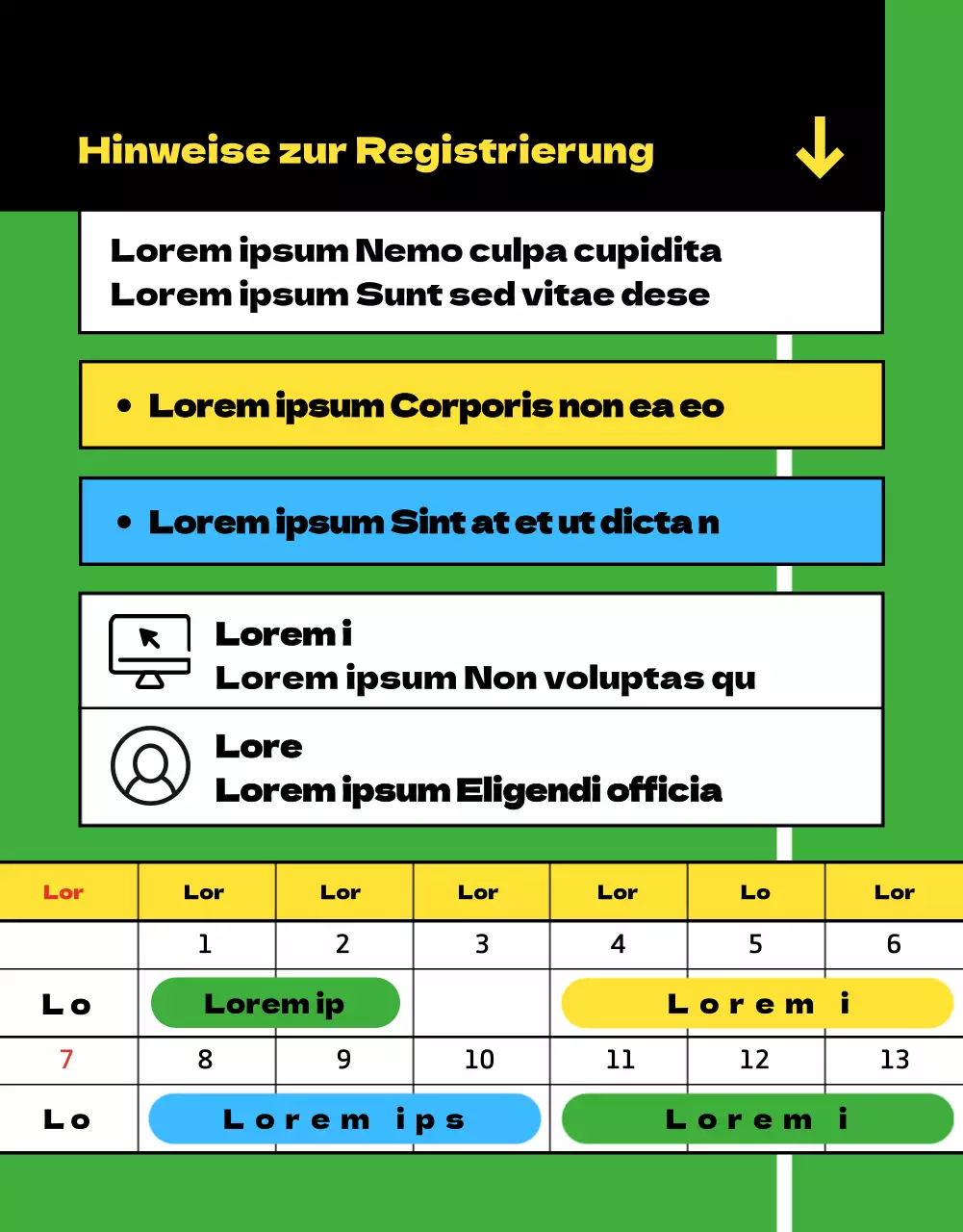 Das blau-grüne Anmeldeformular für das Sportzentrum