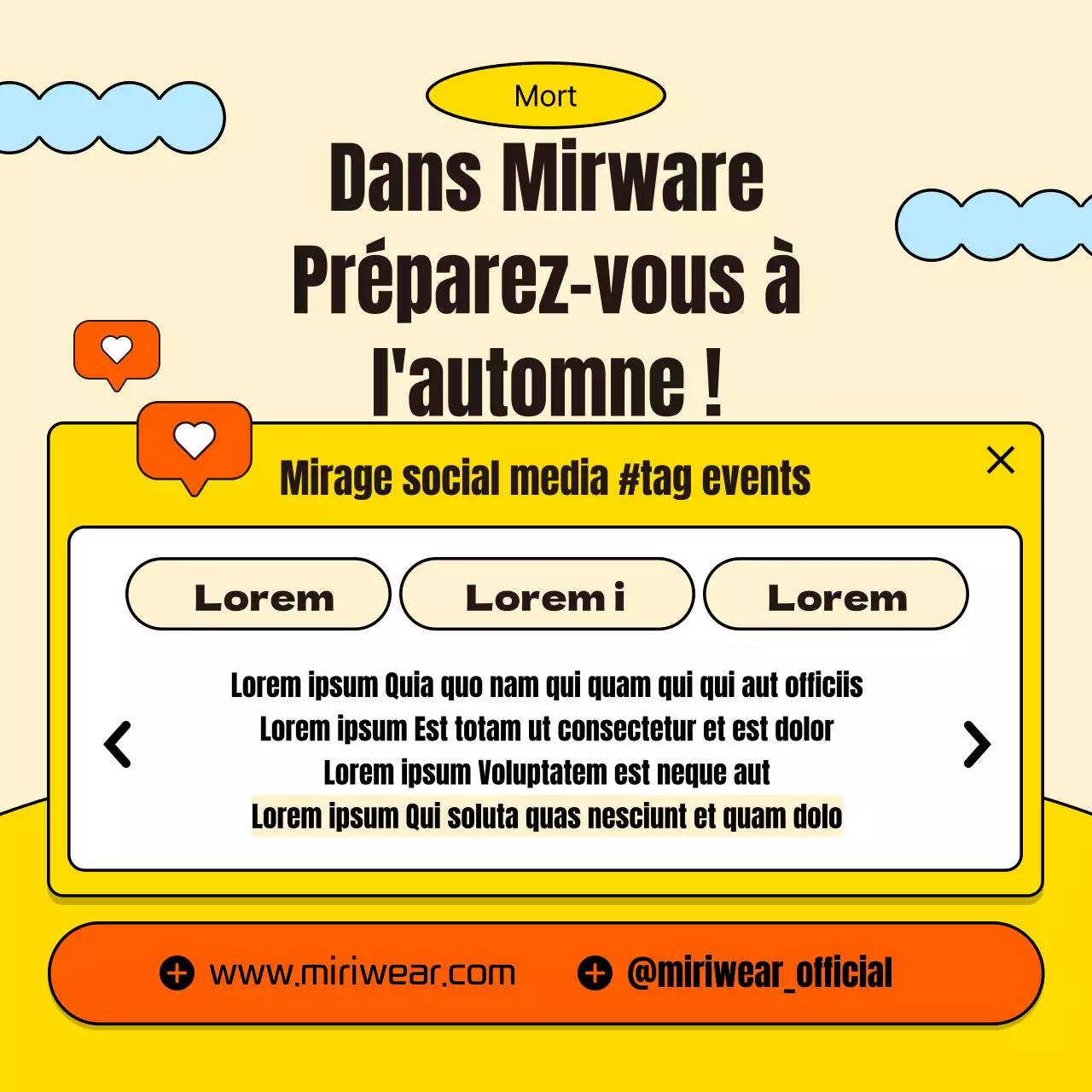 Promouvoir un simple événement automnal dans un centre commercial en orange et jaune