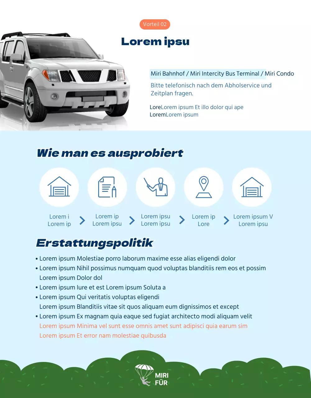 Gleitschirm-Detailseite mit orangefarbenen Akzenten in SkyConcept