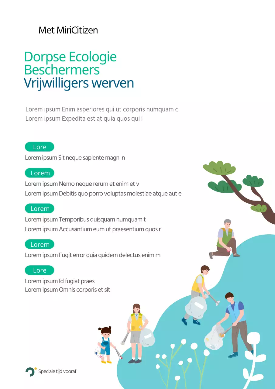 Rekrutering van dorpsecowachters met schone tekst in blauw